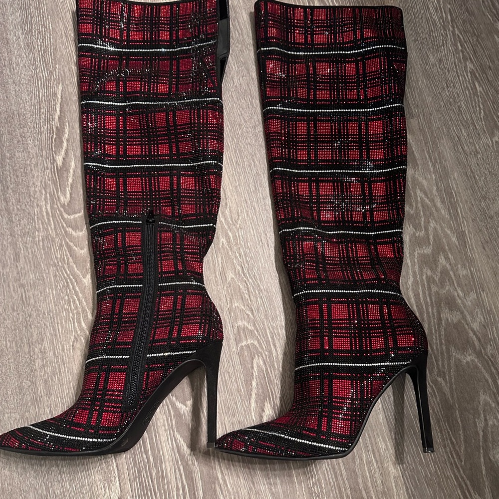 plaid rhinestone boots